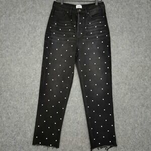 Simple Society Jeans Juniors 5/27 Black High Rise Crop Mom Rhinestone Frayed‎